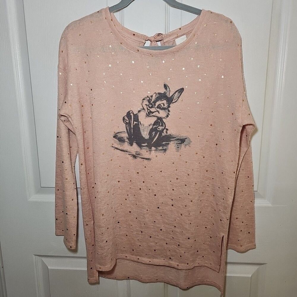 Disney By LC Lauren Conrad Size M Lightweight Sweater Pink Thumper Bambi Sparkly